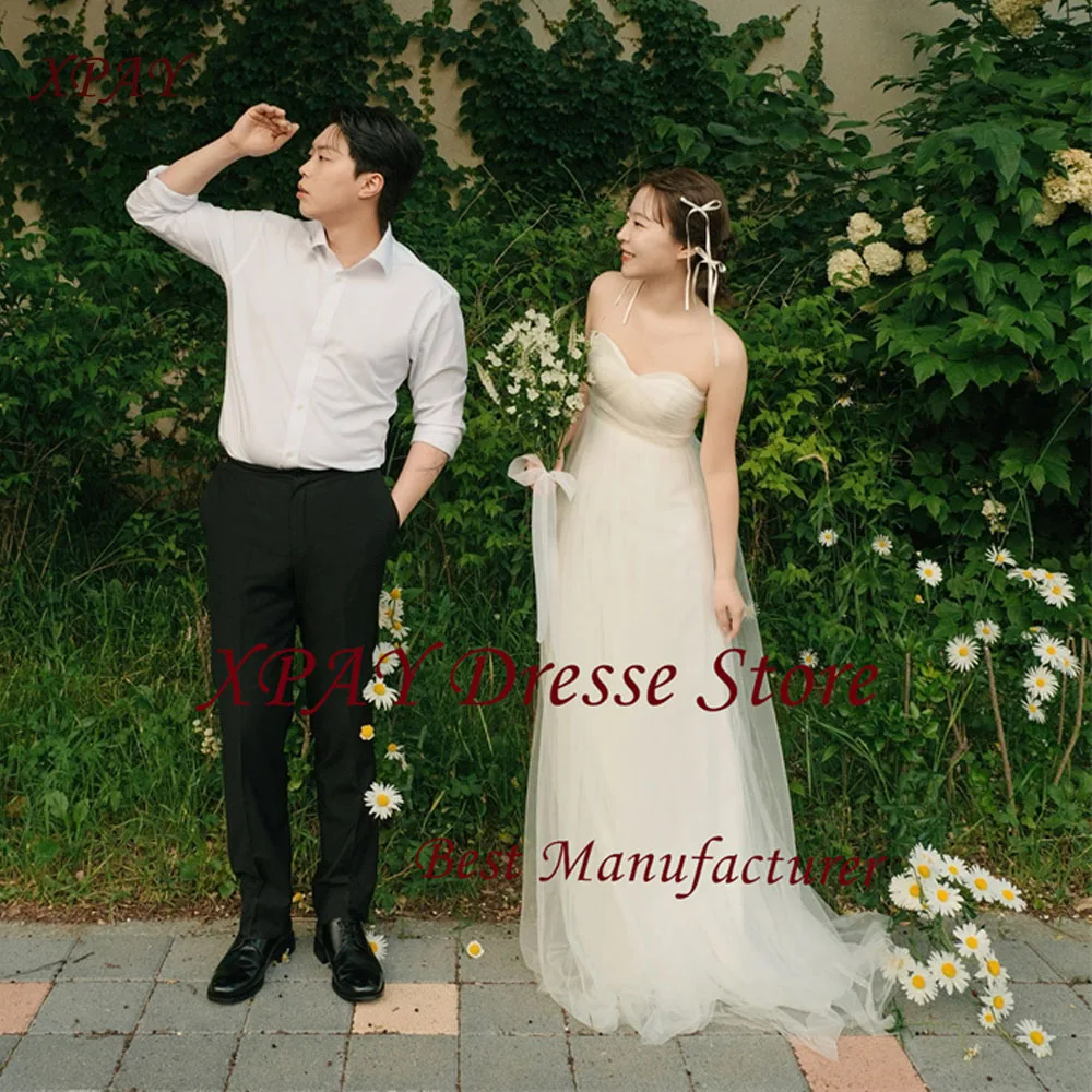 

XPAY Fairy Soft Tulle A Line Wedding Dresses Korea Photo shoot Sweetheart Customized Bridal Gowns Corset Back Plain Country