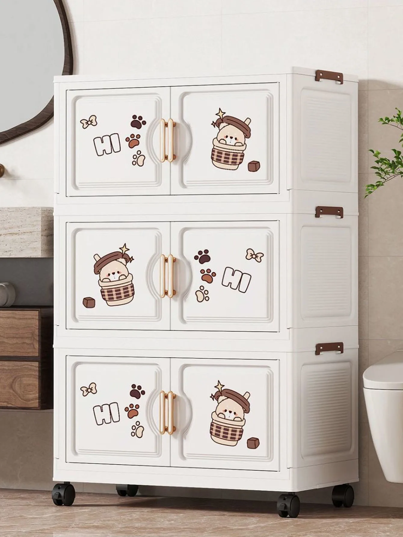 

Foldable Plastic Storage Cabinet for Baby & Kids - Installation-Free Organizer for Clothing & Snacks Home Organization Box