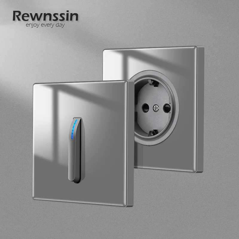 Universal Wall Lamp ON/OFF Gray glass Panel Home With Indicator Iight Piano Key Design Reset Button Switch EU Socket