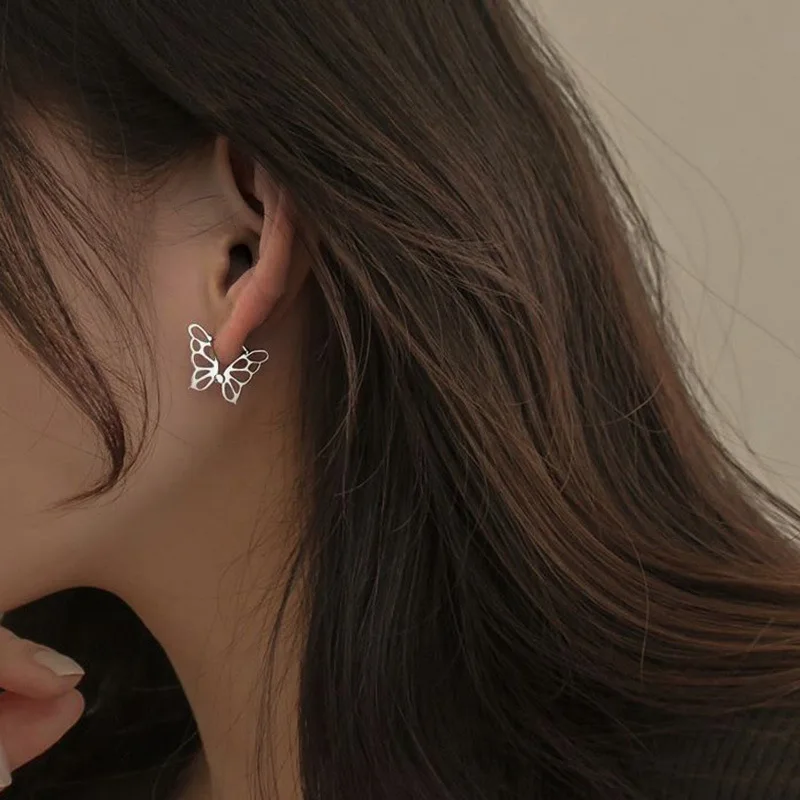 أقراط على شكل فراشة 925 مطلية بالفضة وخفيفة الوزن ومستوحاة من الطبيعة، مجوهرات يومية للنساء