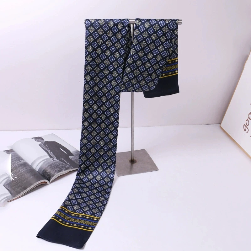 

High-End Men Long Printed Design 100% Silk Scarf Decorative Business Men's Neck Scarves for Suits and Shirts
