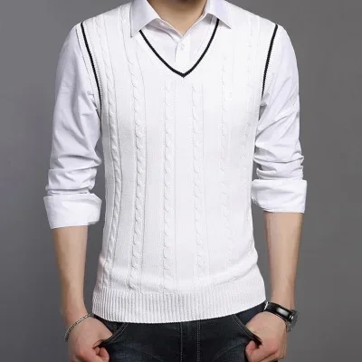 MRMT 2024 Brand Men's Knit Vest Solid Color Vest for Male Sleeveless V-neck Sweater Tops Vest