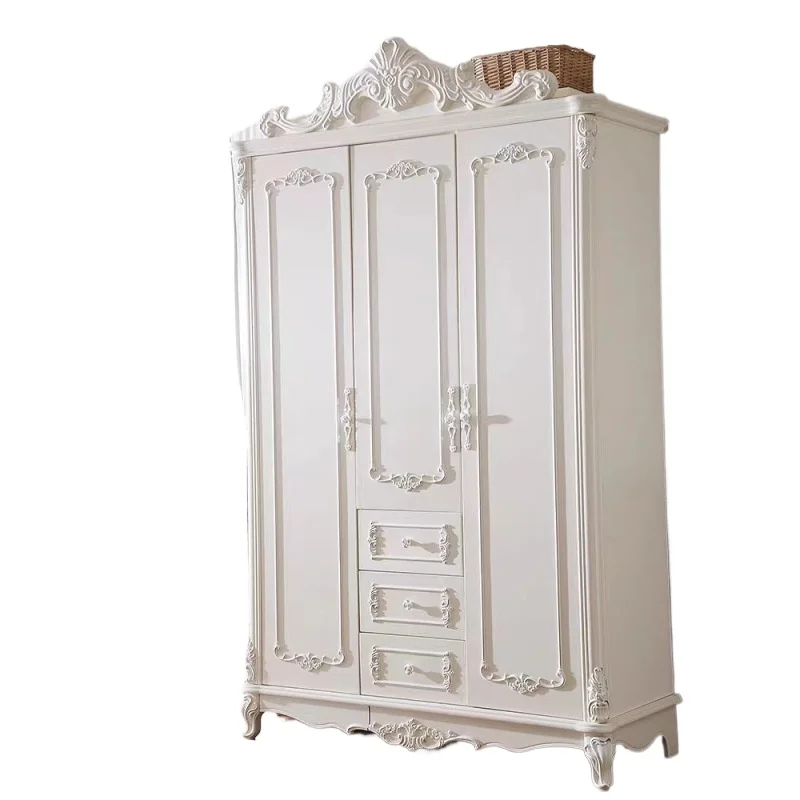 

four-door assembly, multi-layer combination wardrobe, simple European solid wood white French wardrobe clothes