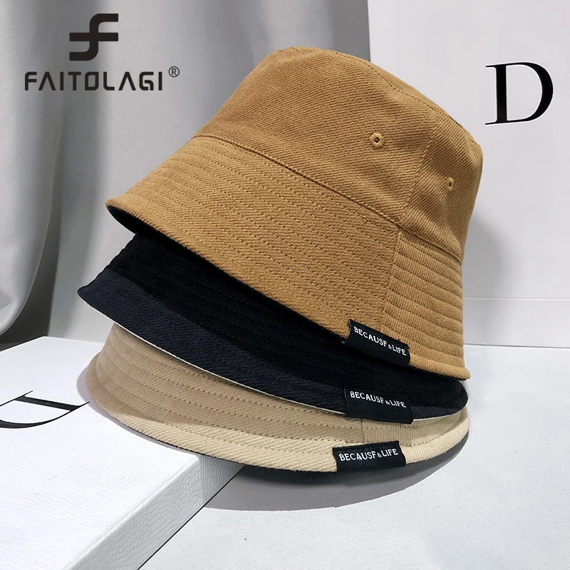 Solid Color Bucket Hat For Men Women Fashion Panama Basin Cap Fashion Foldable Cotton Sun Visors Large Brim Fisherman Caps gorra