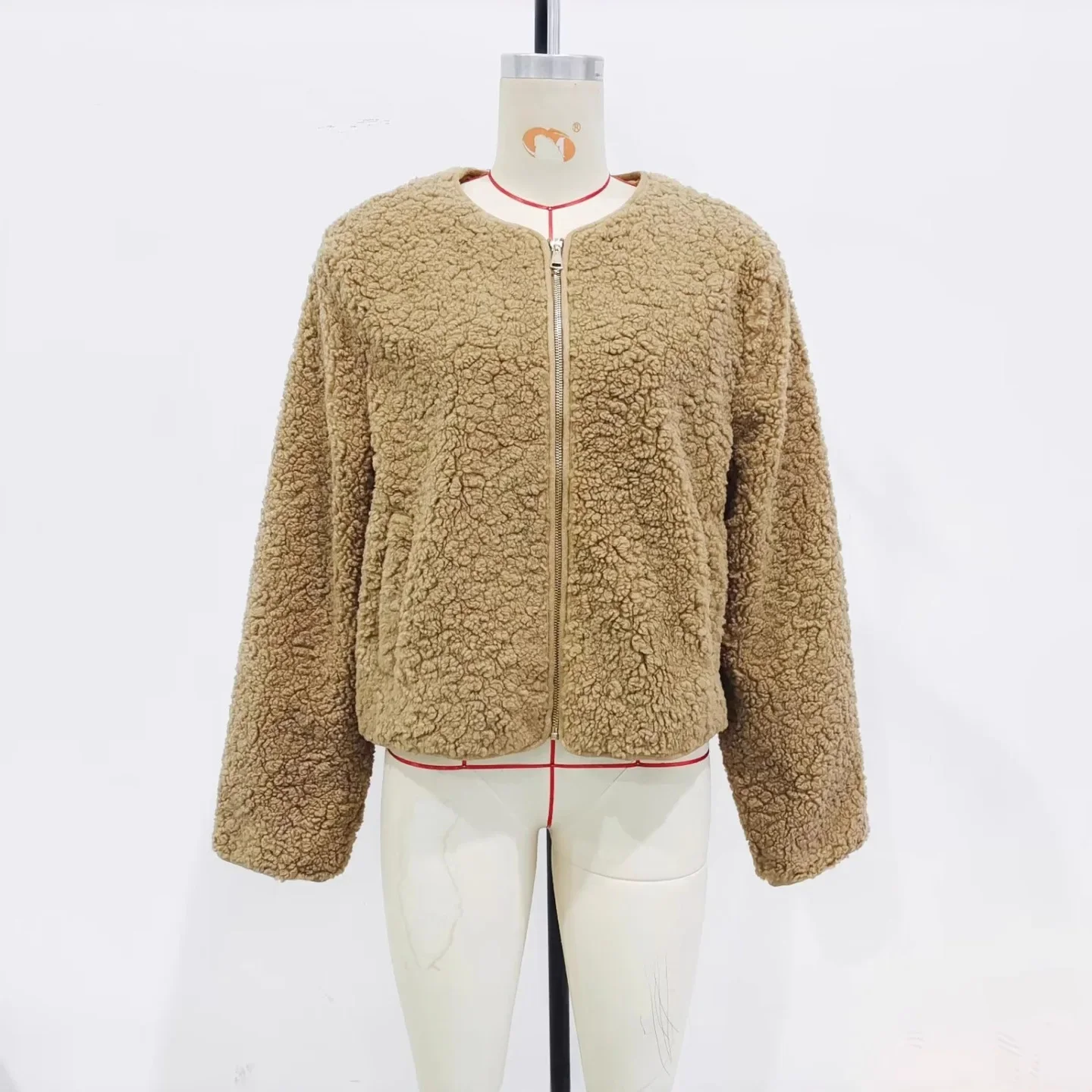 

2025 Fashionable Casual Outerwear Cross-Border Women's Fleece Lined Zipper round Neck Jacket Top New Autumn