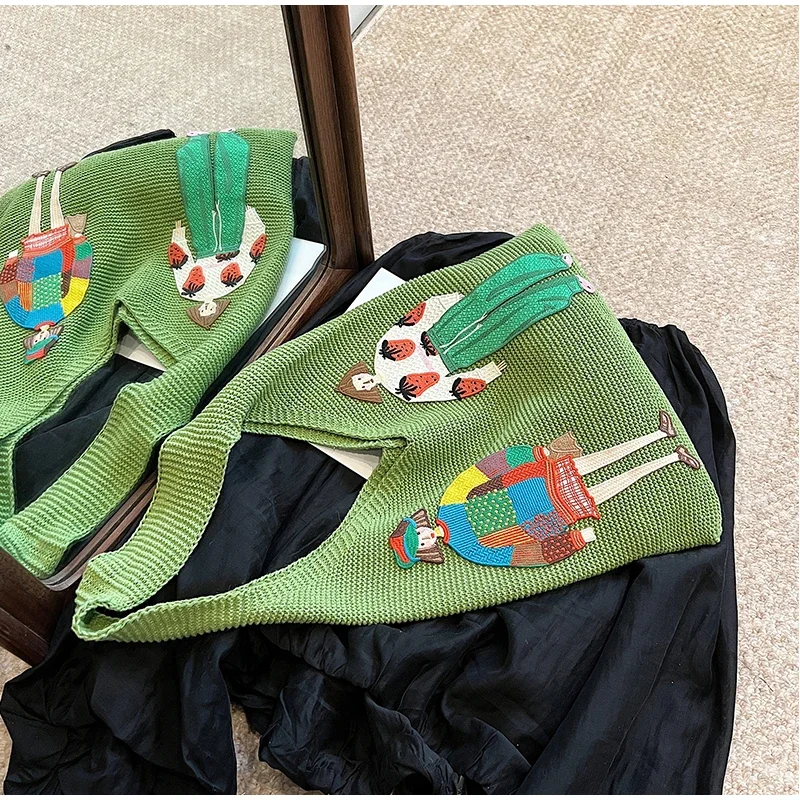 Hohle gestrickte Umhängetasche aus Netzstoff, Strandurlaub, lässige, schicke Cartoon-Einkaufstasche, leichte, lässige, gewebte Damenhandtasche mit Entspannung – Detail 33