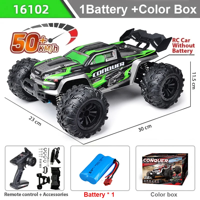 WLtoys 16102 1:16 50KM/H Hoge Snelheid 4WD RC Auto LED Verlichting Afstandsbediening Auto's Bigfoot Klimwagen Drift Monstertruck Voor Kinderen