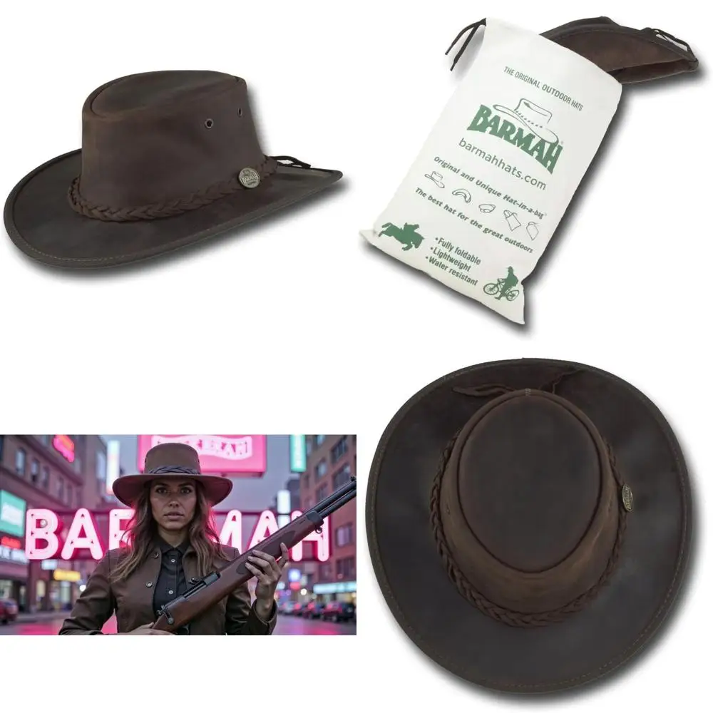 

Barmah Hats Foldaway Bronco Leather Hat - Item 1060