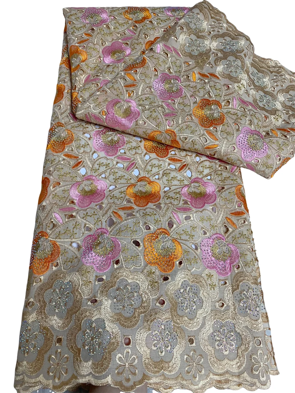 

Luxury Nigerian Fabric Embroidery Lace High Quality Swiss Cotton Party Lace Fabrics Stones Sew For Women Weddin 5Yards Cloth Sew