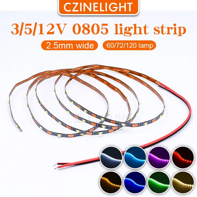 

DC 12V 5V 3V Led Strip Thin 2.5mm Width White Red Blue Green Yellow Model Airplane Sand Table 0805 Led Decoration Strip Light