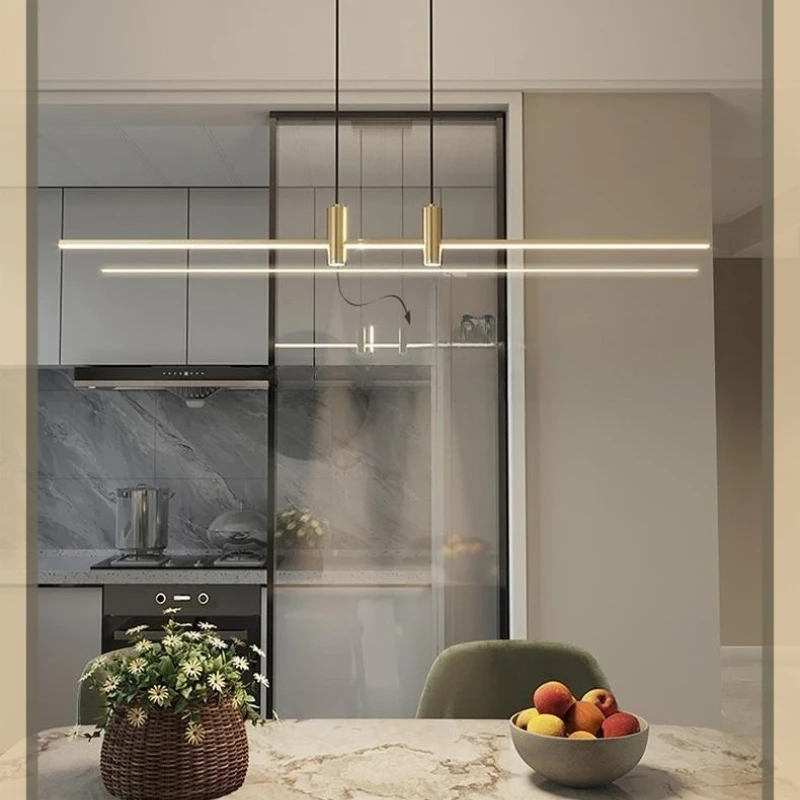 Nieuwe Restaurant Kroonluchter Moderne Eenvoudige Eetkamertafel Barverlichting Lange Strip Spotlight Creatieve Designer Hanglampen