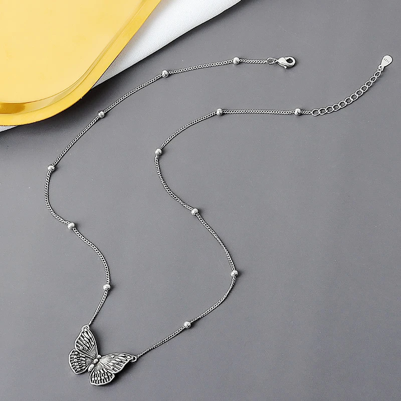 Wyeaiir Retro Thai Zilver Schattige Vlinder Ot Knoop 925 Sterling Zilveren Hanger Ketting Voor Vrouwen Luxe Sieraden