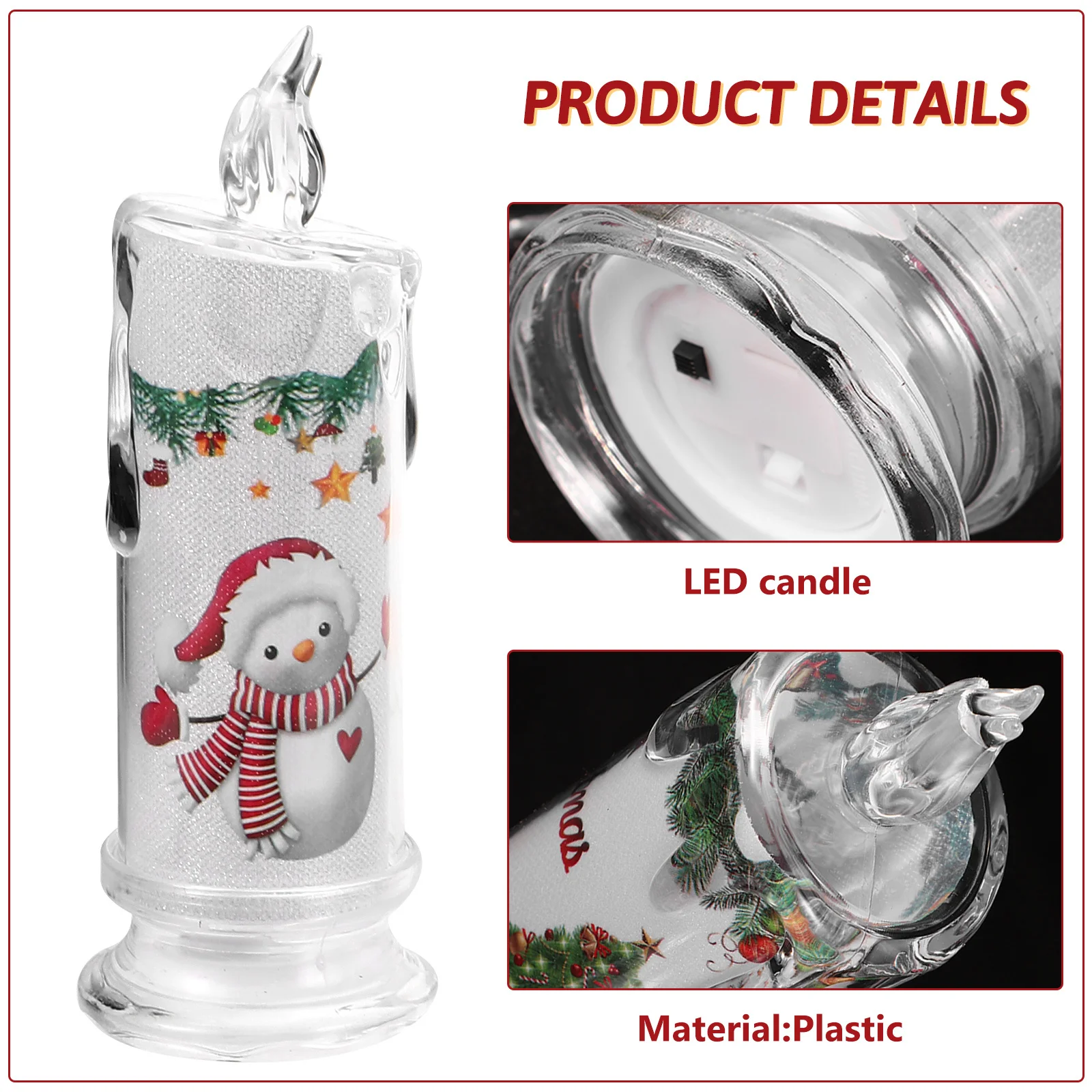 

4Pcs Flameless Taper Candles Christmas Decorations Indoor Party Adornment Ornament Flameless Taper Candles Christmas