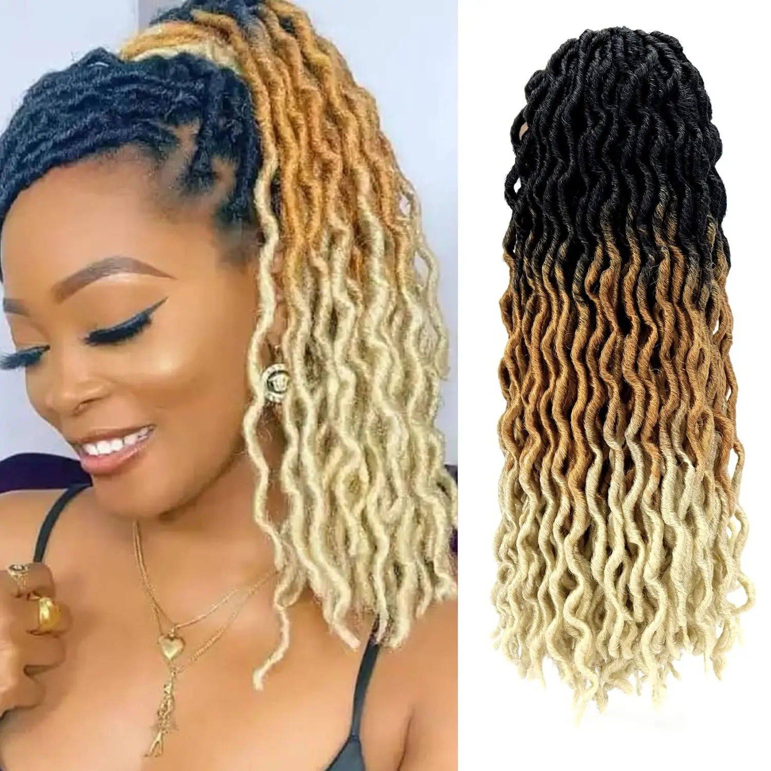 Goddess Faux Locs Crochet Hair 6 Packs Soft Gypsy Locs Wavy Curly Twist Crochet Braids Extensions for Women Party Festival Daily