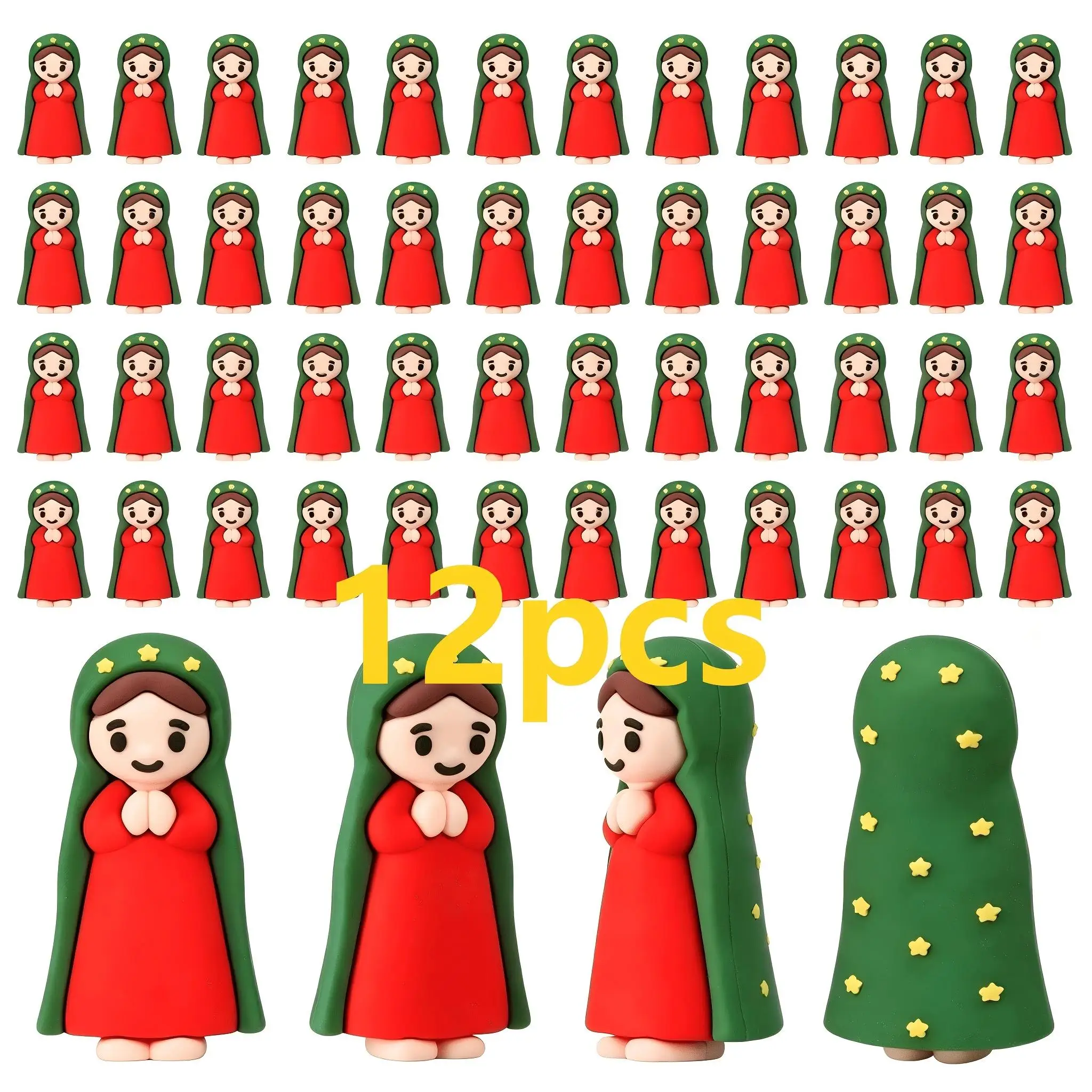 12/24PCS Mini Virgin Mary Figurine Cartoon Christmas Statue Praying Mary Xmas Desktop Decor Nativity Party Favor Gift