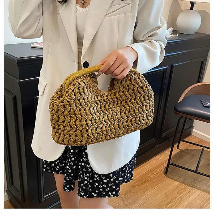 Summer Woven Clutch Bag Light Luxury Brand New Highend Seaside Vacation Travel Large Capacity Straw Woven Women Simple Clip Bag