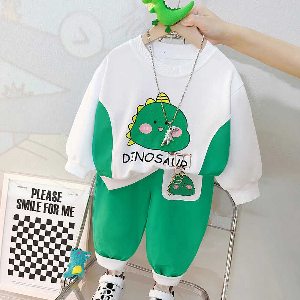 

2023 Spring New Children's Cartoon Animal Long Sleeve Set For Boys And Girls Spring Dress Cute Two Piece Set