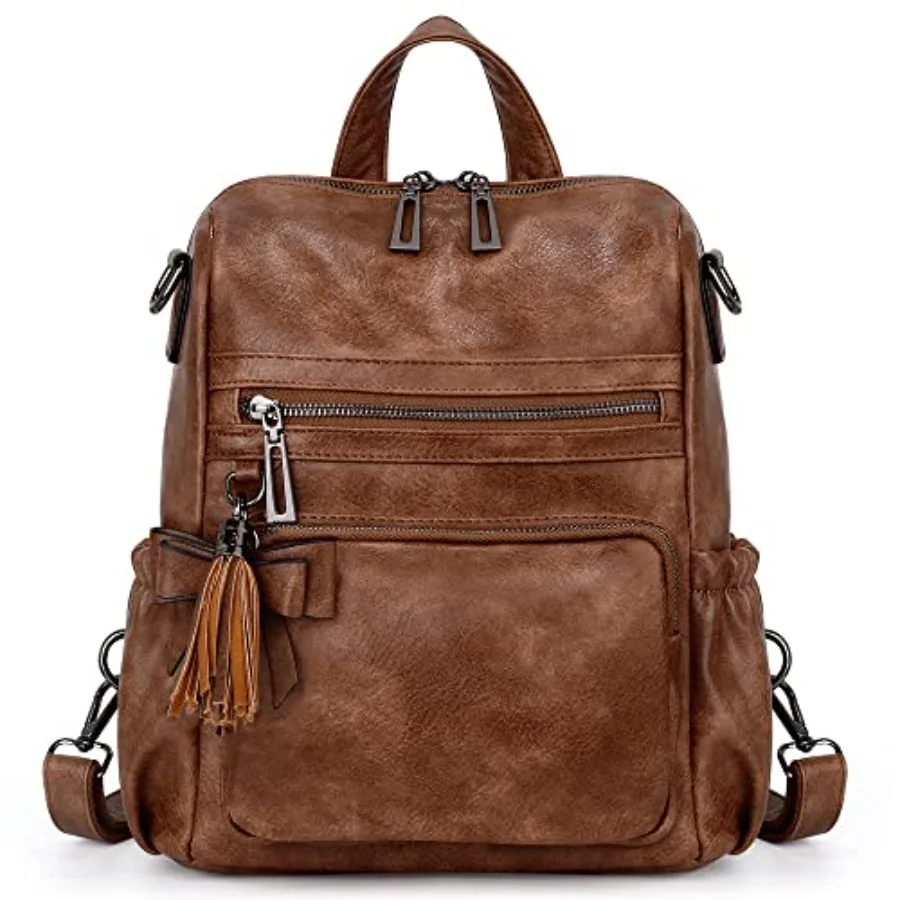 

UTO Women Backpack Purse Leather Vegan Ladies Fashion Designer Rucksack Convertible Travel Shoulder Bag with Tassel