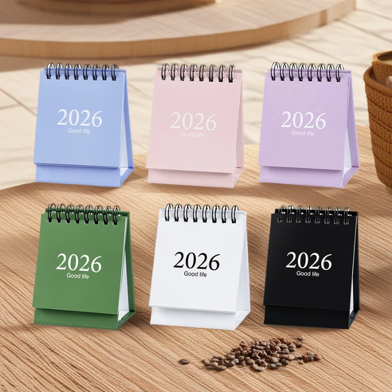 2026 ปฏิทินตั้งโต๊ะขนาดเล็กสีโมรันดี,ปฏิทินวางแผนบนเดสก์ท็อป บันทึกข้อความ ของตกแต่งขนาดเล็ก