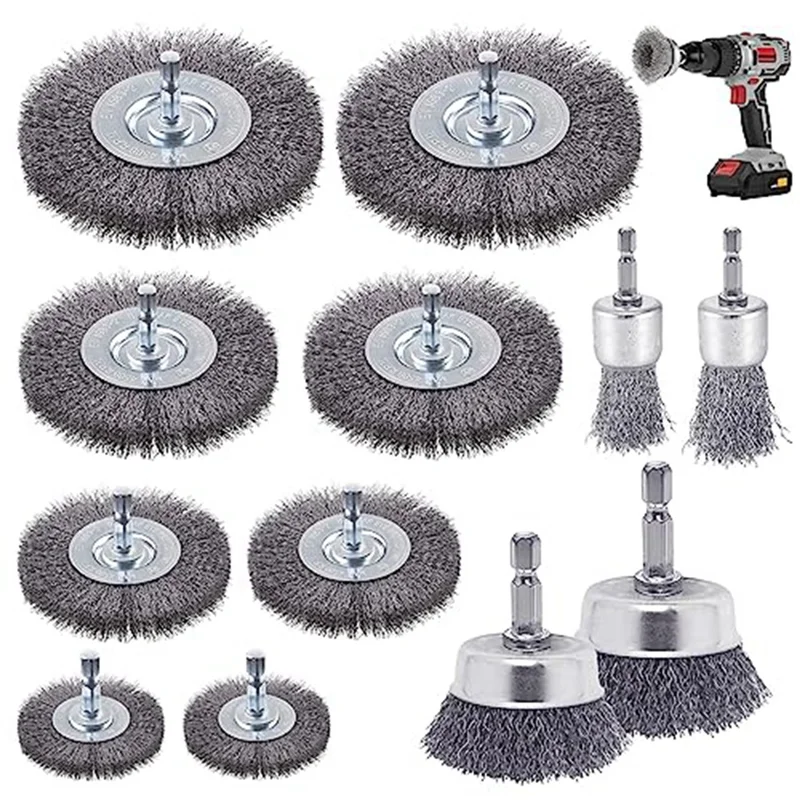

12 Piece Wire Brush For Drill Wire Wheel Brush Cup Set Wire Wheel For Drill 0.012 Carbon Steel Wire, Drill Wire Brush