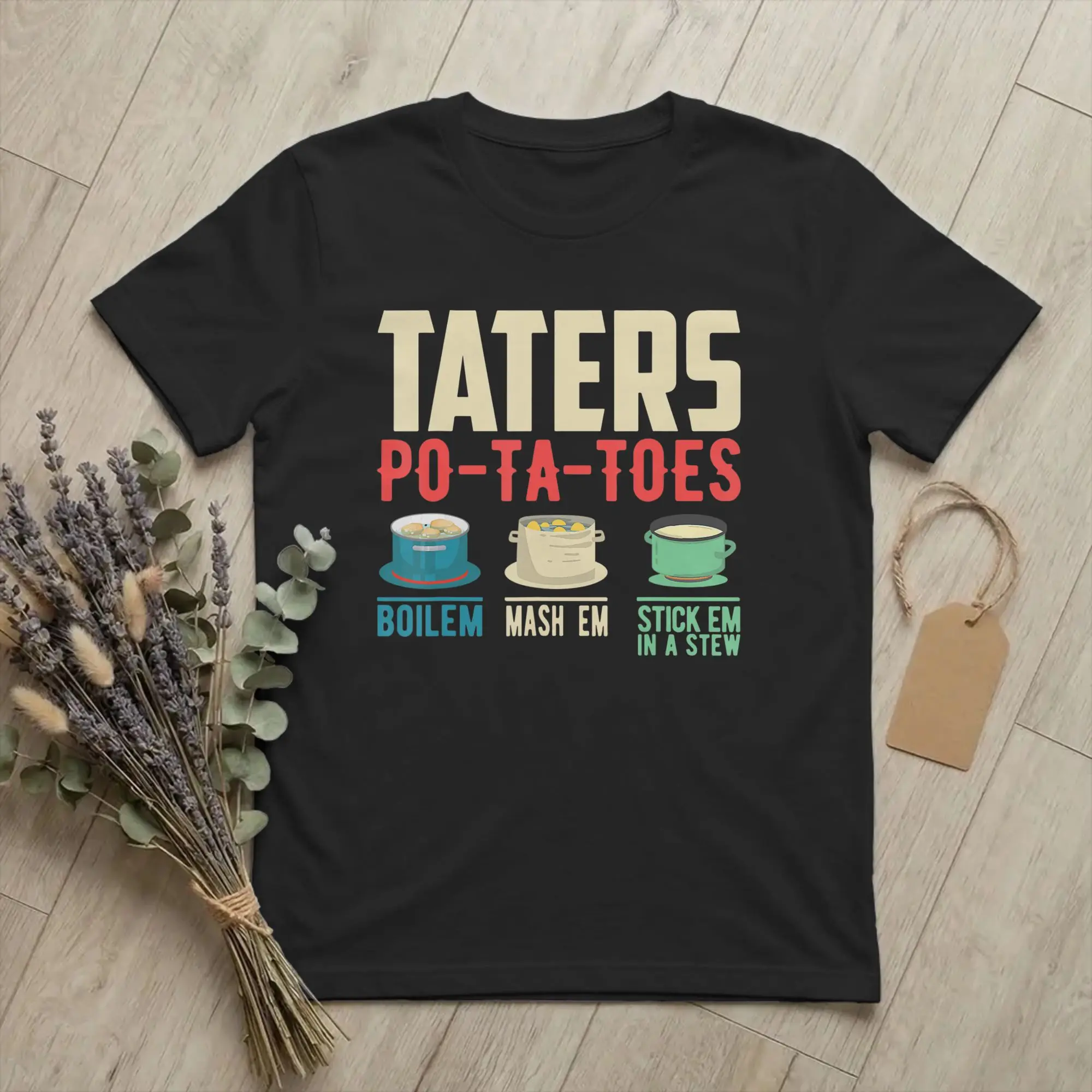 Taters Po-ta-toes Funny Men's T Shirt Boil Mash Stick Em Vintage Tee Shirt Short Sleeve Crew Neck T-Shirt Cotton Summer Clothes