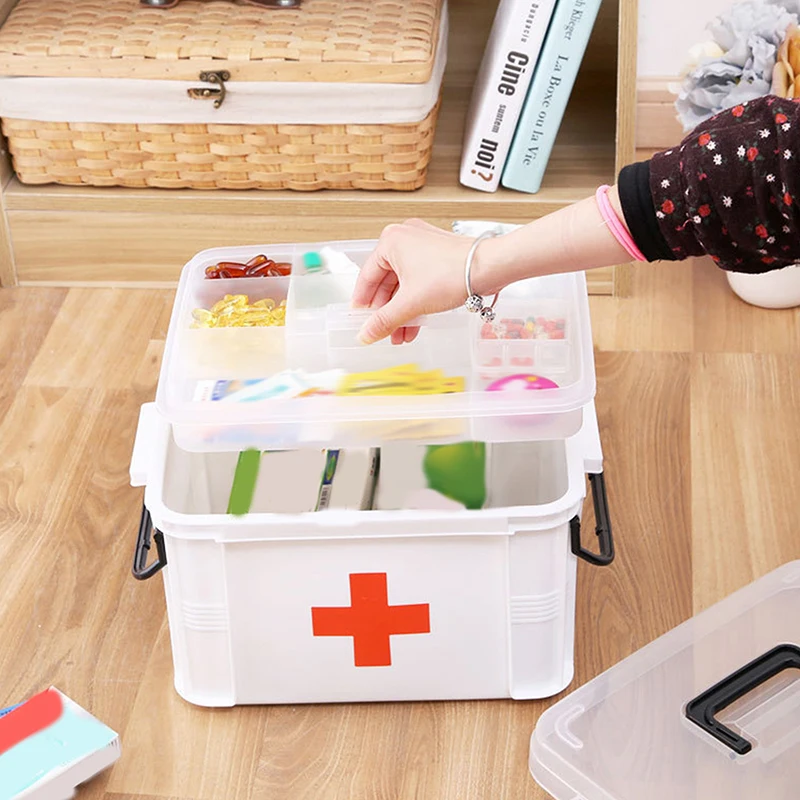 Multifunctional Plastic All-in-One Medicine Organizer - Transparent Water-Resistant Medical Storage Box, Medication Container