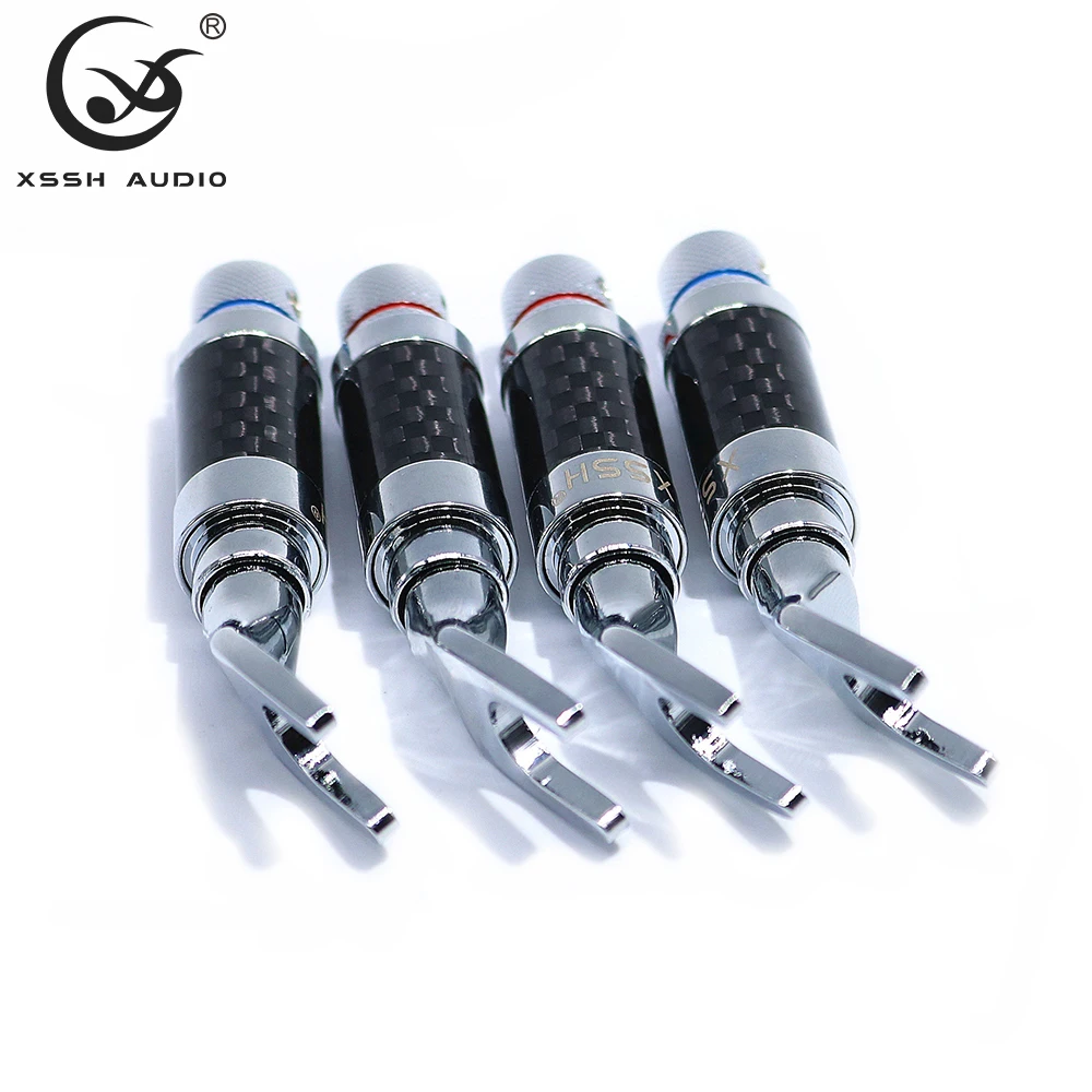 Banana Plug XSSH Audio 4pcs 8pcs DIY Carbon Fiber Pure Copper Rhodium Plated Fork AMP Speaker 6.8mm Y Shape Spade Jack Connector