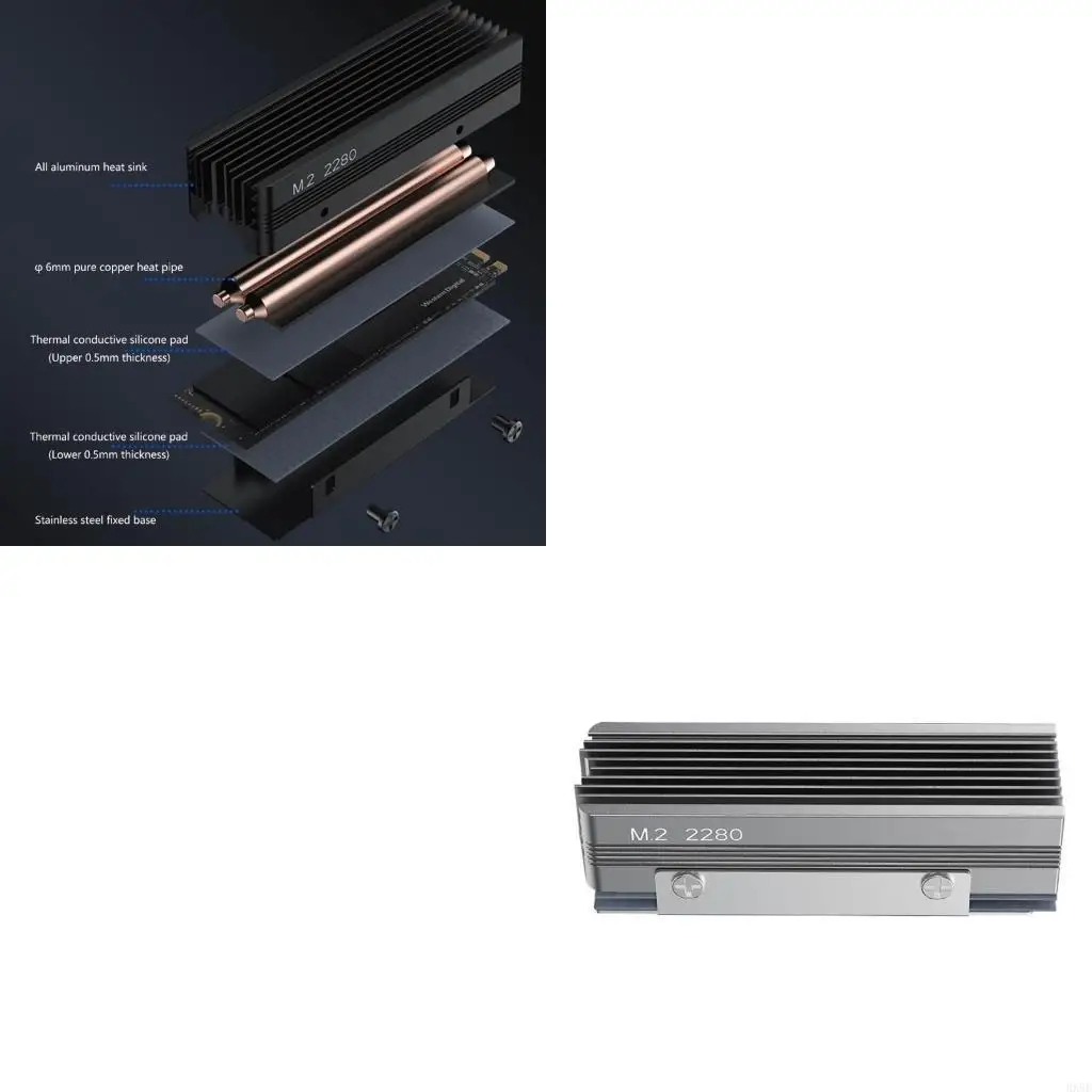Efficient M.2 2280 SSD Heat Sink SSD Cooler Metal Radiators with Silicone Thermal Conductive Pastes 2 Copper Heat Pipe HX5E