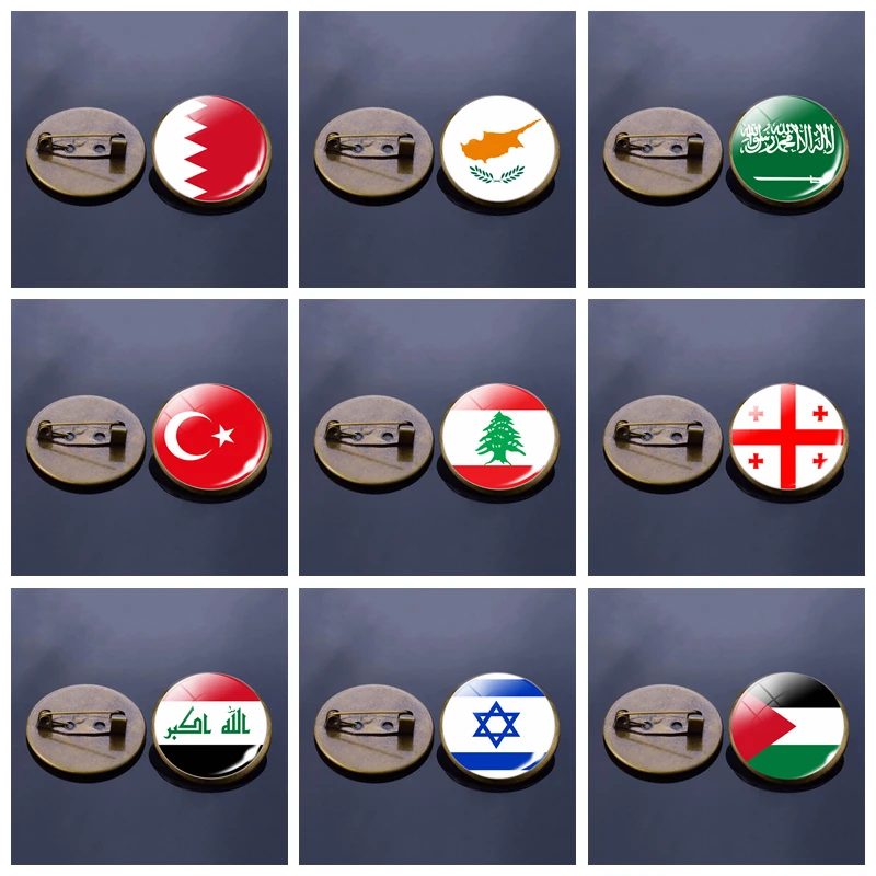 Western Asia Country Flag Brooch Pins Palestine Turkey Saudi Arabia Israel Georgia Lebanon Cyprus Flag Brooches Badge