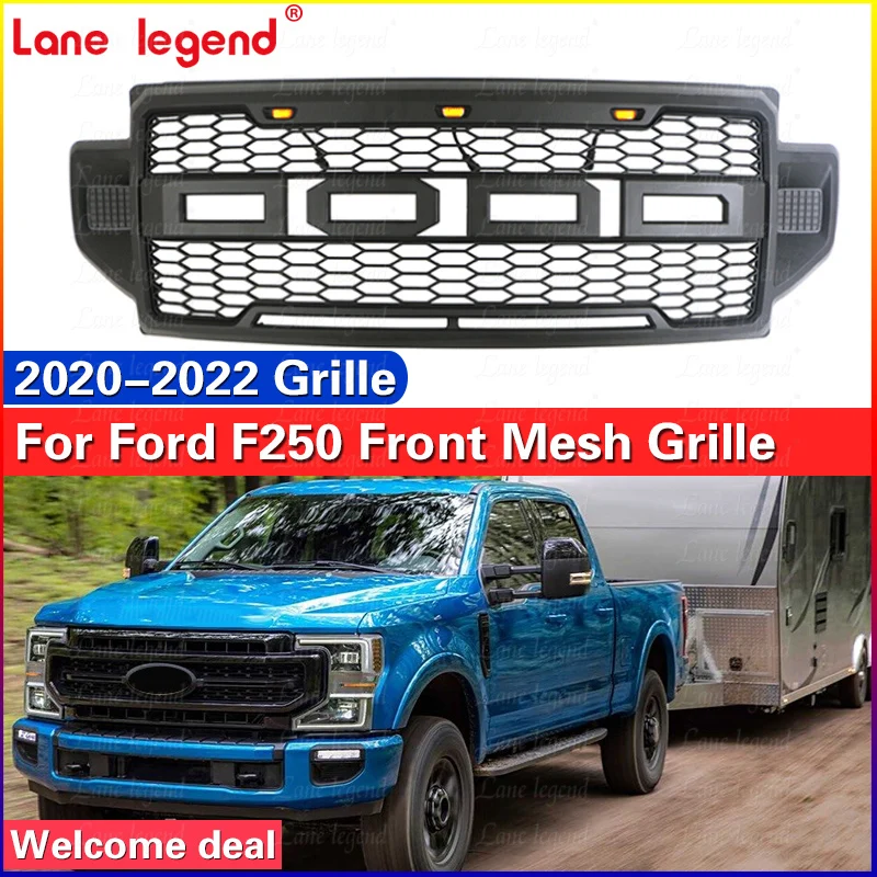 For Ford F250 2020 2021 2022 High Quality Auto Bumper Mesh Cover Trims Car Replace Front Racing Grille W/LED ABS