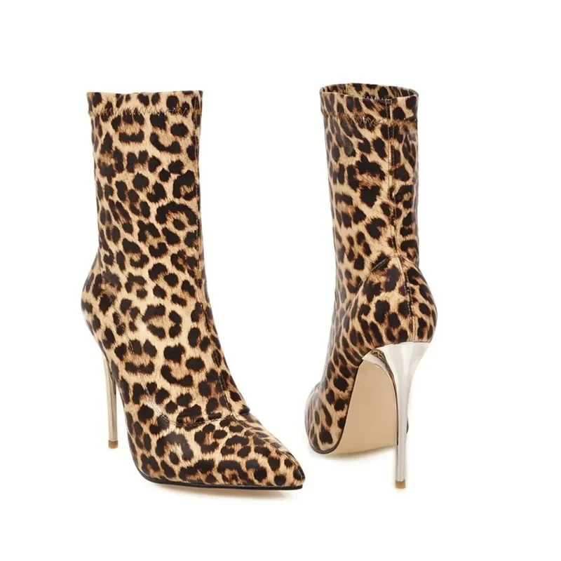 winter The New fashion Pointed Fine heel 10CM Knight boots Leopard Sexy Plus velvet Keep warm High heel Women boots size 34-48