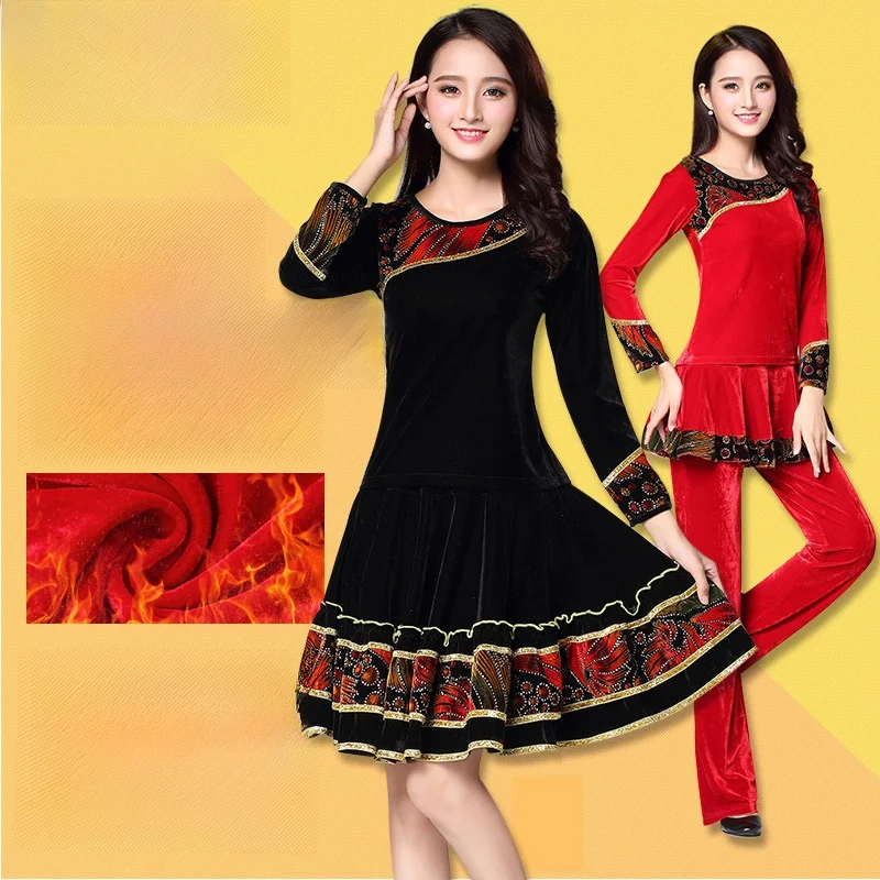 lushen-spring-autumn-new-gold-velvet-square-dance-costume-set-women's-fleece-lined-thick-long-sleeve-dance-outfit-skirt-pants