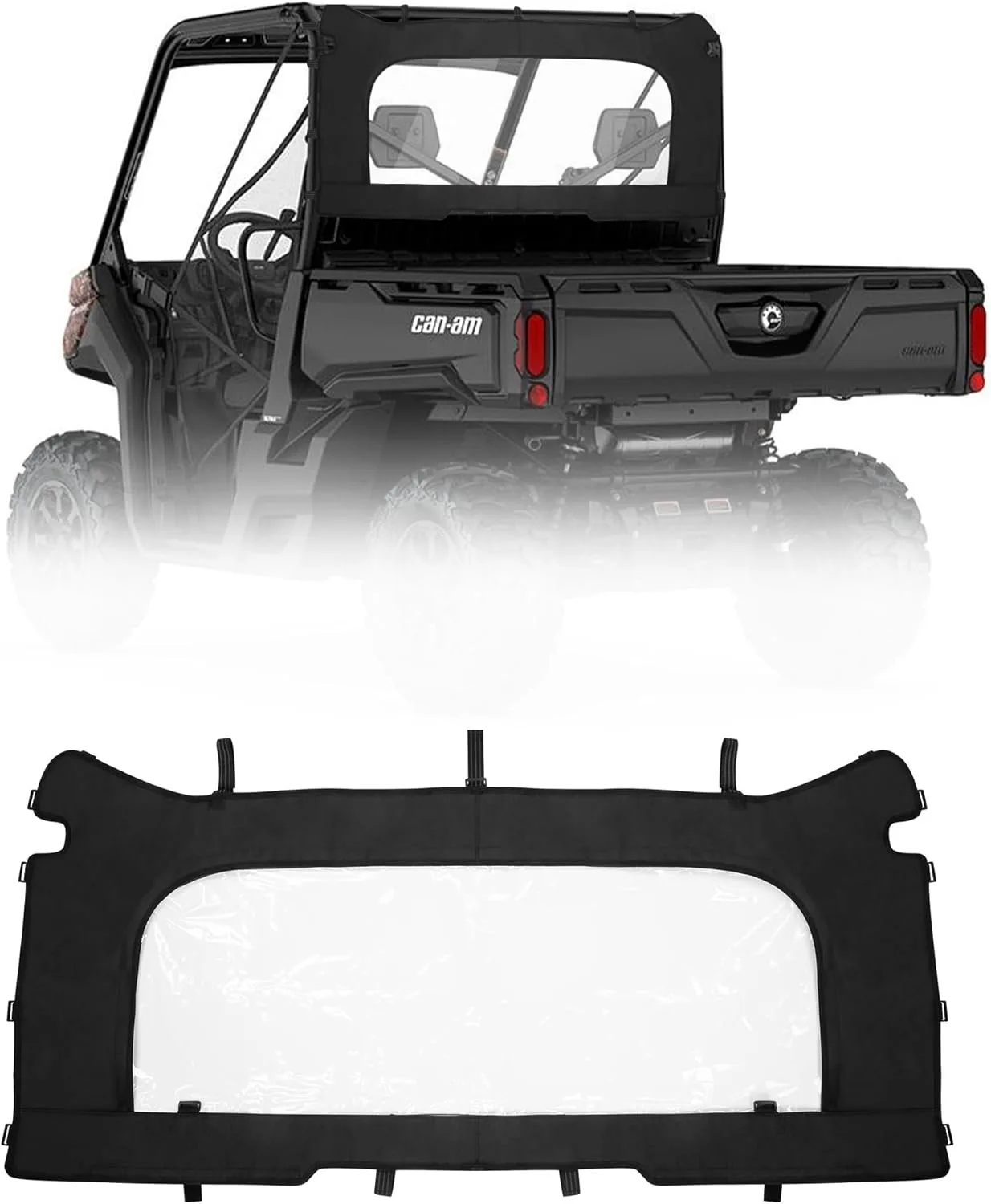 UTV Soft Rear Windshield with Zipper PVC Back Windscreen for Can-Am Defender HD 5 7 8 9 10 HD5 HD7 HD9 HD10 Max