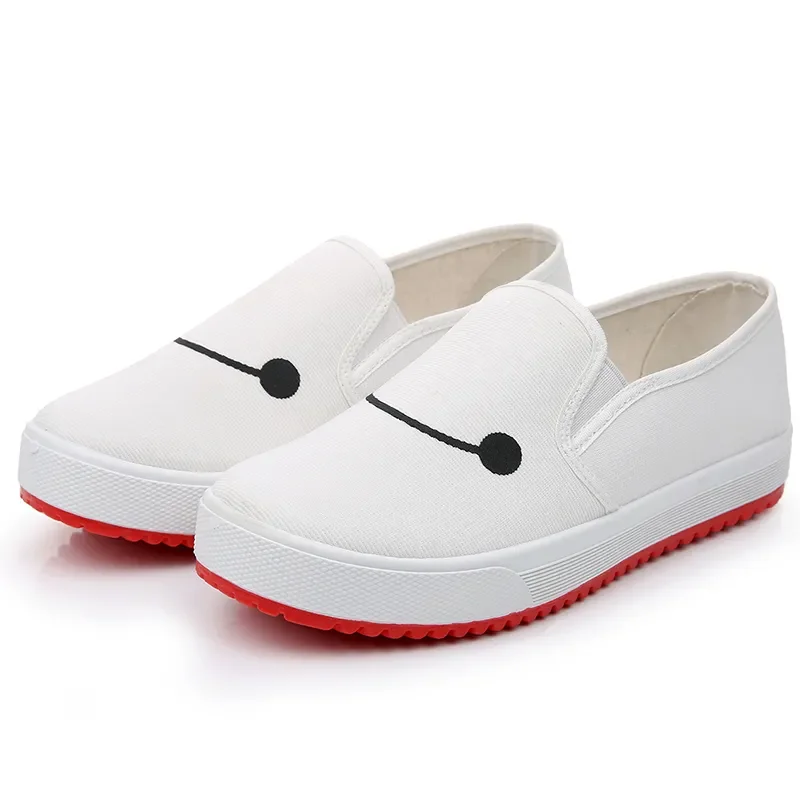 

zapatos de mujer women fashion comfort white cartoon canvas spring slip on loafers lady casual black anti skid flat shoes ea106