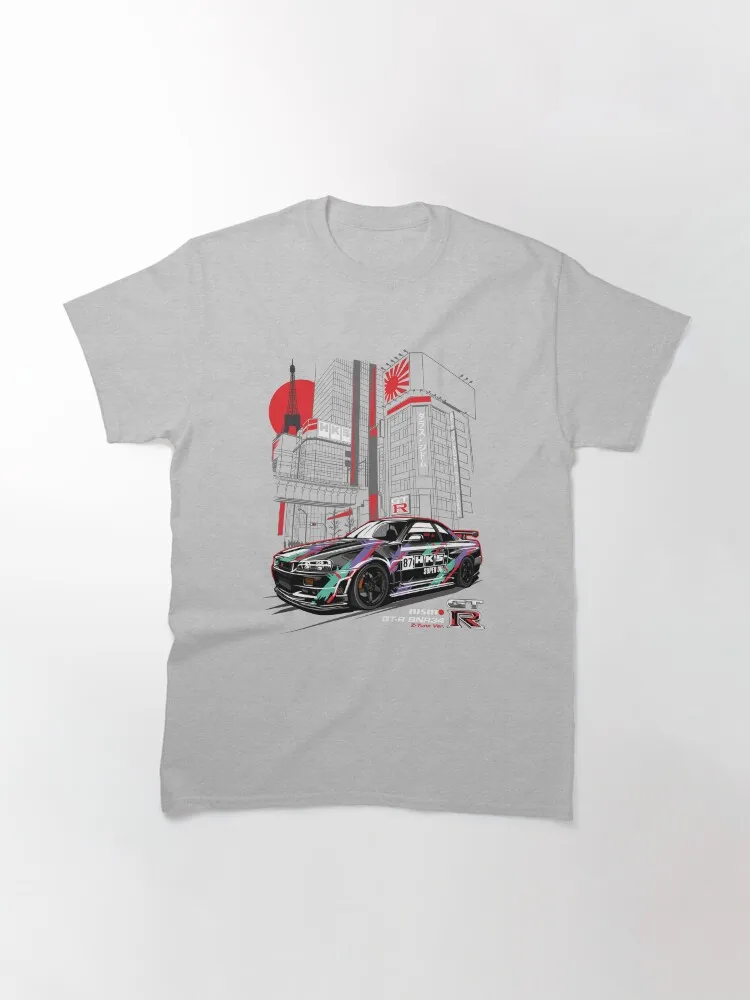 2026 new Round-neck short-sleeved racing car with urban architecture pattern street racing style casual Tee for both men women