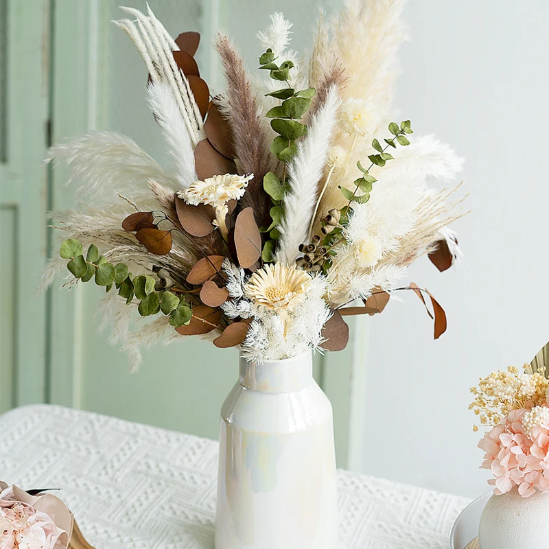 Natural Pampas Grass & Preserved Flowers Bouquet Boho Home Decor  DIY Rustic Trendy Minimalist Farmhouse Room & Wedding Decor