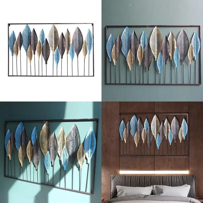 Modern Luxury Retro Plant Pattern Metal Wall Art Irregular Shape Pendant for TV Sofa Background Decoration
