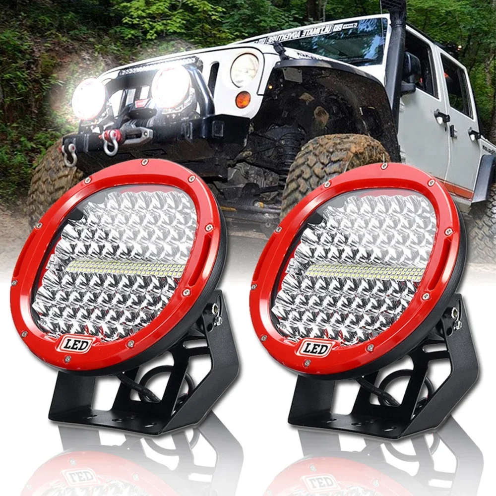 1Pair Super Bright 9 Inch 30000LM Round Led Driving Lights 378W Red Work Lamps for SUV Offroad Truck Pickup Boat