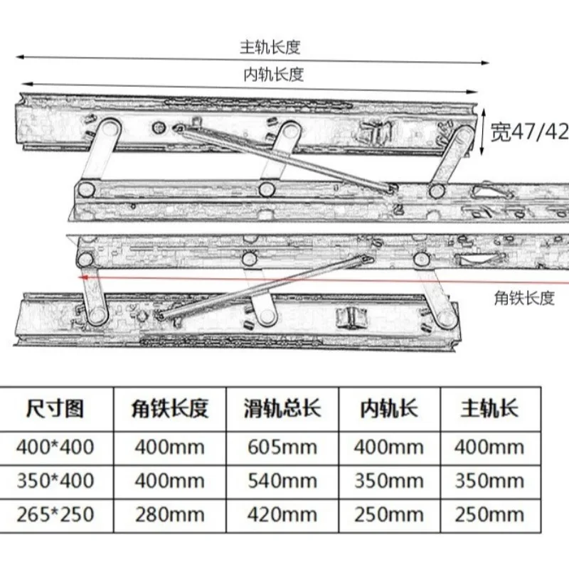 Single-Side Lifting Slide Rail for Dining Table - Square to Round Folding Mechanism with Spring-Loaded Track 1pcs