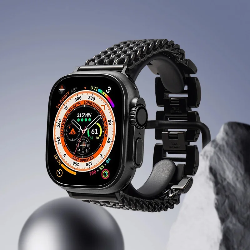AZMAX Men's Hollow Stainless Steel Bracelet for Apple Watch Series S10 Watch Strap Accessory
