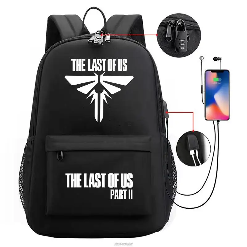 New the last of us Backpack USB Charge Children Teens School Bags An-ti Lost Black Boys Girls Laptop Mochilas