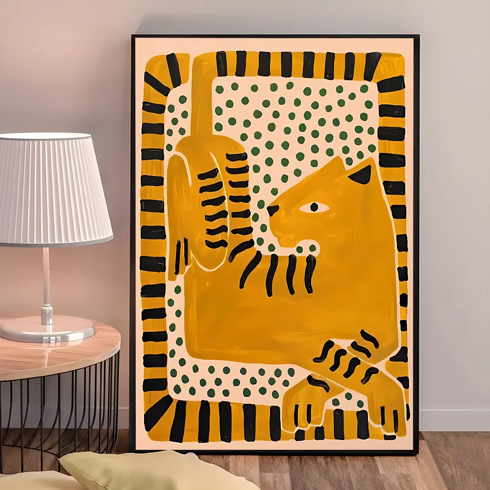 Egypt Colorful Abstract Tiger And Leopard Poster Self-adhesive Art Waterproof Paper Sticker Coffee House Bar Room Wall Decor