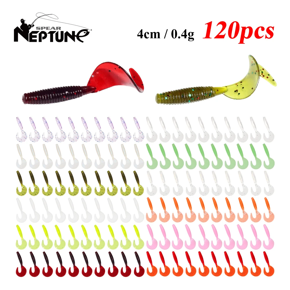 120Pcs New Soft Bait 4cm0.4g Fishing Lures Plastic Silicone Worm Moggot Grub Lure Saltwater Wobblers Carp Swimbait for Pike Tool