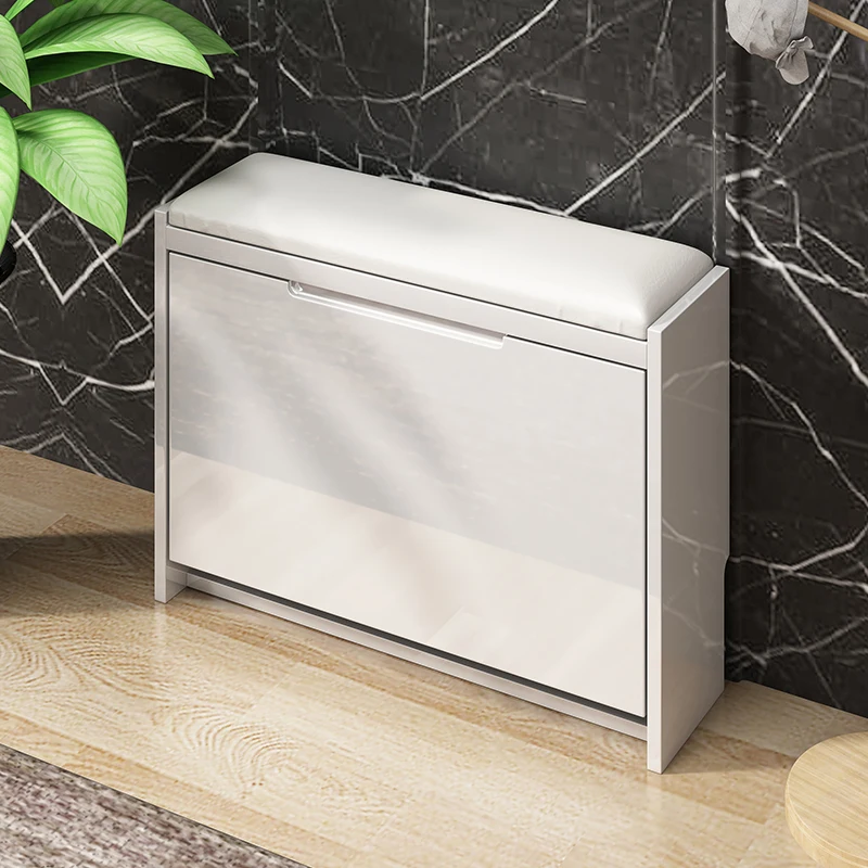 ‌Slim-Profile Entryway Shoe Organizer,High-Capacity Flip-Down Storage,Wall-Hugging Shoe Cabinet,Space-Saving Bench with Handrail