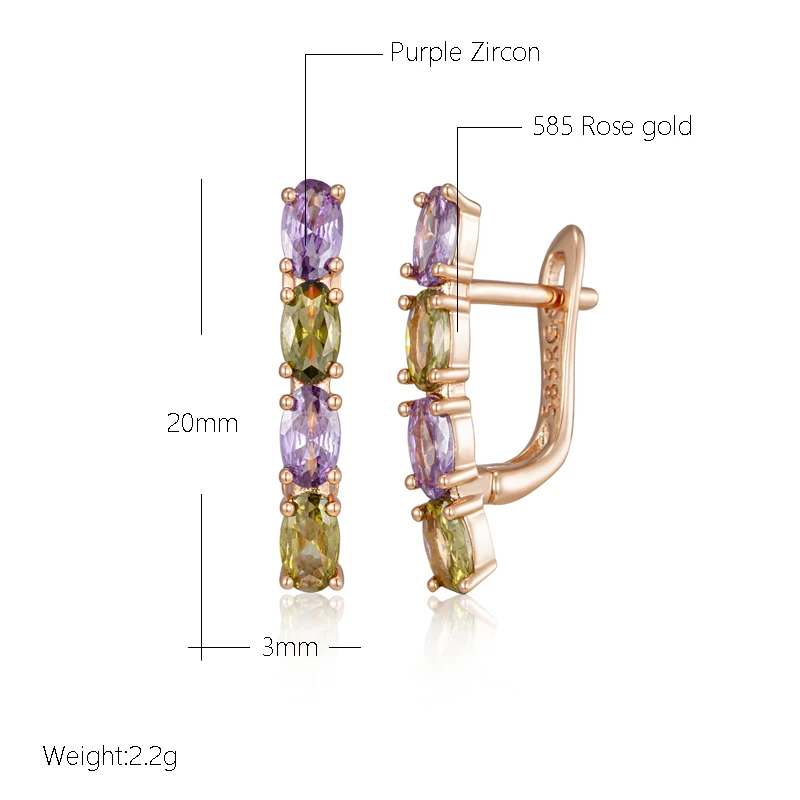 Wbmqda New Fashion Design 585 Rose Gold Color Unusual Colourful Natural Zircon Dangle Earrings For Women Daily Trendy Jewelry