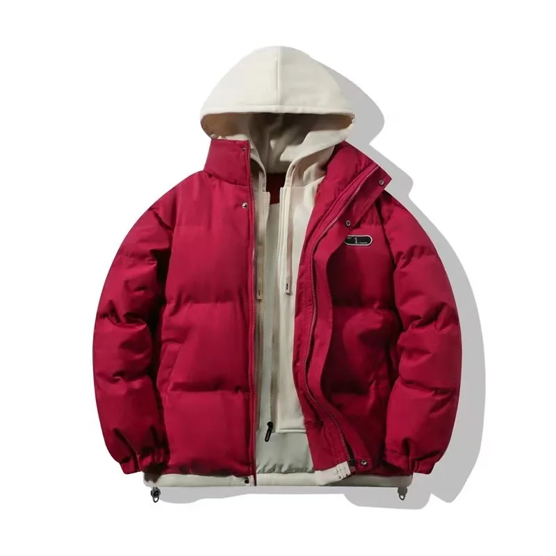 Nueva Chaqueta de algodón de invierno para hombre, Chaqueta de algodón gruesa y cálida de dos piezas falsa con capucha holgada, Chaqueta de algodón informal