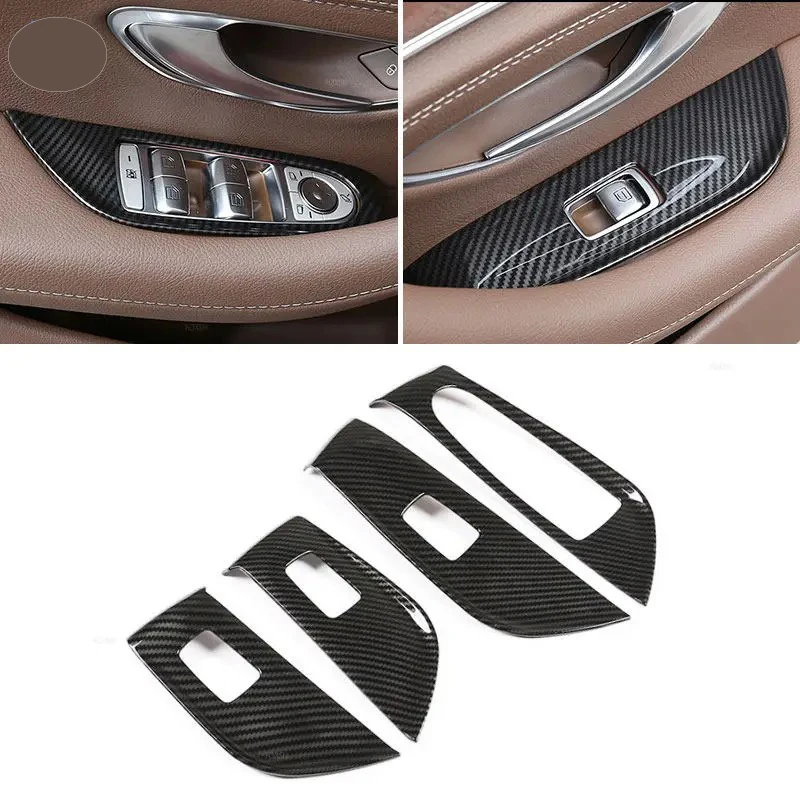 For Mercedes Benz E Class W213 2016 2017 2018 2019 2020 2021 2022 ABS Carbon Fiber Texture Window Switch Button Frame Cover Trim