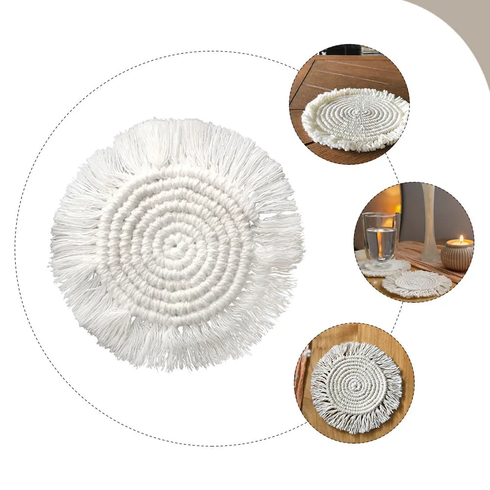 

Macrame Coaster Hand Woven Round Decorative Coasters for Drinks Outdoor Picnic Anti Slip Place Mat Tabletop Decor Cup Pad Coffee