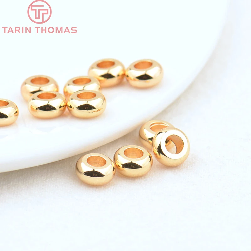(2914) 20PCS 6x3MM 6x3.5MM 24K Gold Color Brass Round Large Hole Beads Bracelet Beads High Quality Diy Jewelry Accessories