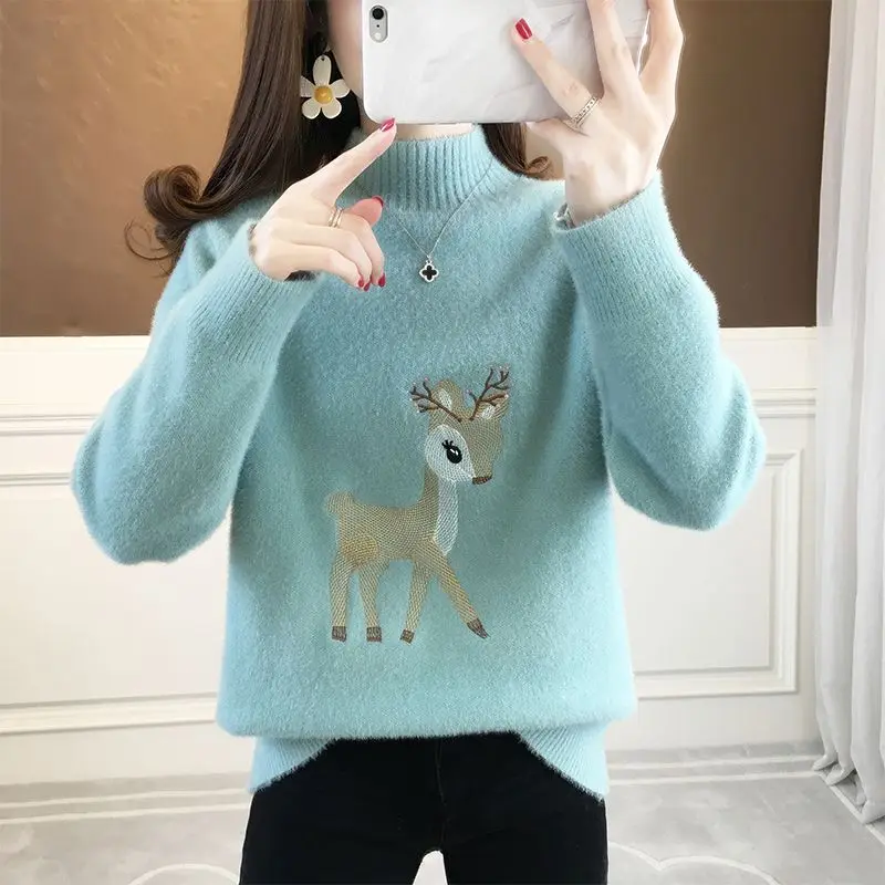 سترة Dalong High Ne للنساء لموسم الشتاء بدون بيلينغ، سترة محبوكة كاجوال مريحة من مزيج القطن للطلاب #2